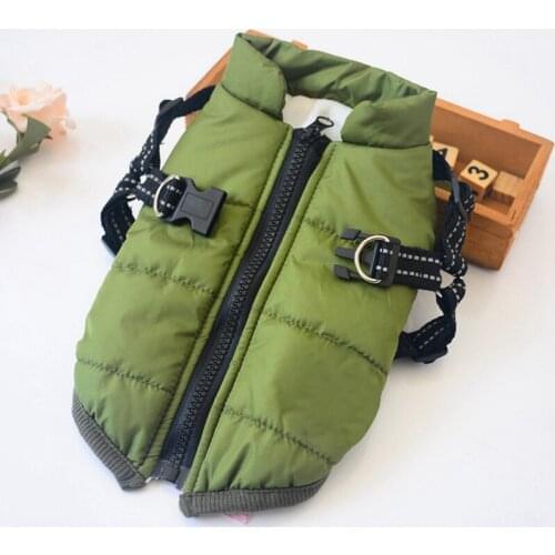 Winter Dog Coat Skiing Costume Sleeveless Cotton Padded Vest With Durable Chest Strap Harness Dog Coat