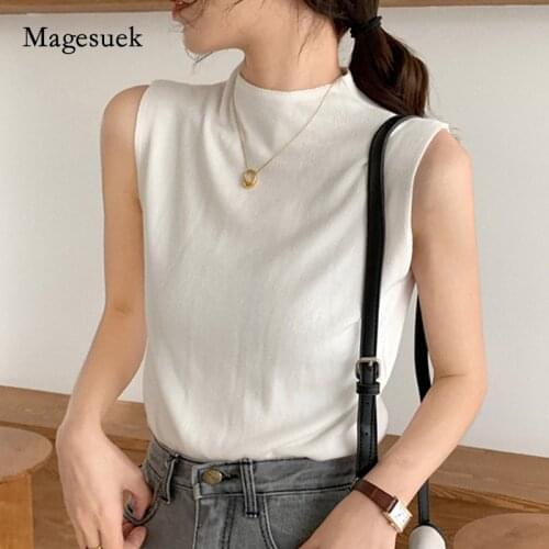 2021 Summer Sleeveless Knitted Women Tank Tops Vest Casual Camisole Slim Shirt Turtleneck Solid Womens Corset Tops Blusas 13122