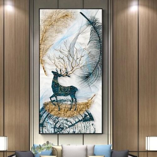 5D DIY Diamond Painting Abstract art, feathers deer landscape cross stitch full square round diamond embroidery mosaic EE1715
