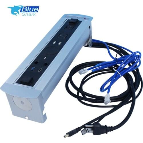 MOTORISED POP UP ROTATE ELECTRICAL SOCKET KITCHEN WORKTOP DESK OFFICE USB CHARGE Silver