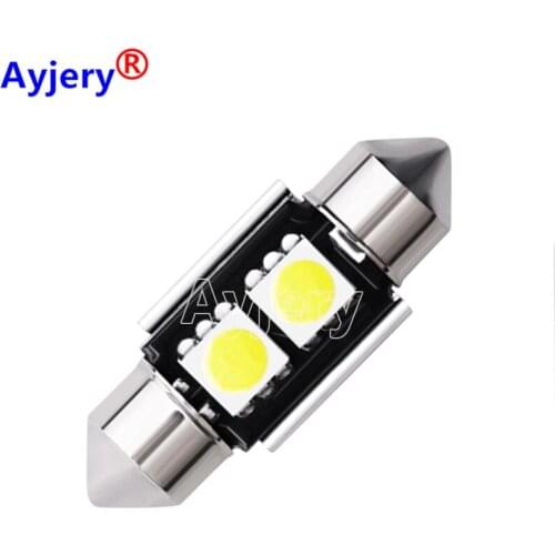 AYJERY 100PCS 12V C5W Festoon 5050 2 SMD Canbus Led Dome Lamp Reading Map Lights 31mm NO Error White License Plate Light