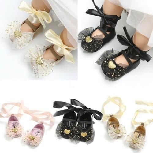Newborn Baby Girl Sequins Glitter Crib Shoes Soft Sole Shoes Party Prewalker Fashionable Bow Ribald
