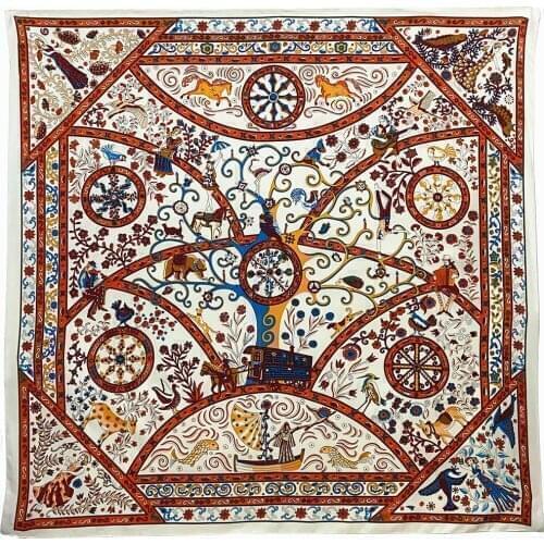 Large Square Silk Scarf For Women 130*130CM Handkerchief Luxury Brand Womens Headscarf Hijab Summer Pareo Beach Shawl Sun Towel