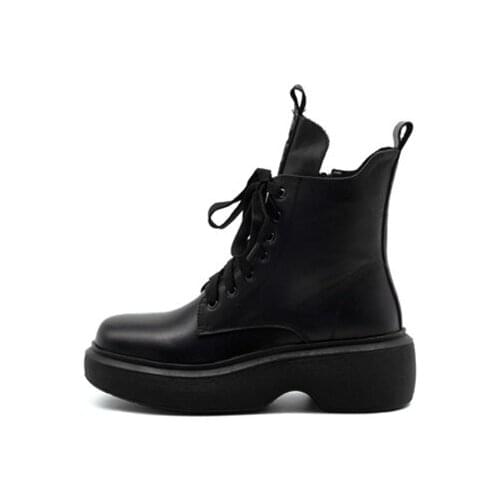 Martin Boots Womens Versatile 2021 Summer New Leather British Single Boots Lace Up Round Head Flat Bottomed Thick Heel Boots