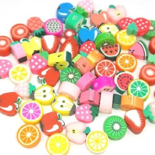30pcs/Lot 10mm Mixed Colors Fruit Shape Clay Spacer Beads Polymer Clay Beads For Jewelry Making DIY Handmade Accessories