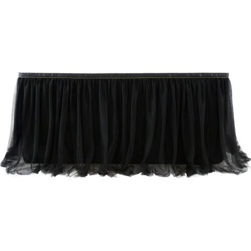 Black Soft 3 Tiers Gold Edge Burial Tulle Tutu Tableskirt Tablecloth Halloween Funeral Tableware Decoration Table Skirting