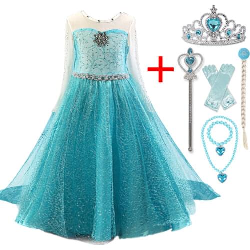 2021 Elsa Princess Dress Snow Queen Costume Kids Sequins Dresses For Girls Halloween Party Children Cosplay Dress Up 3-10 Years