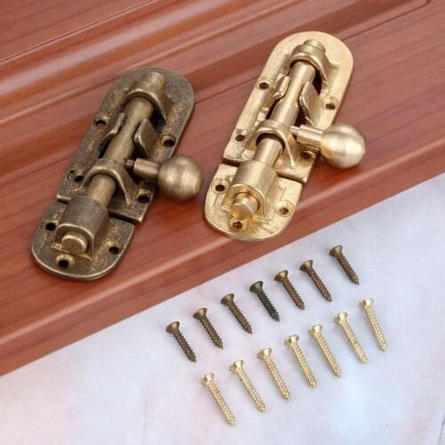 DRELD 1Pc Brass Door Bolts Antique Vintage Chinese Hardware Accessories Wooden Door Bolts Lock Furniture Hardware 105mm