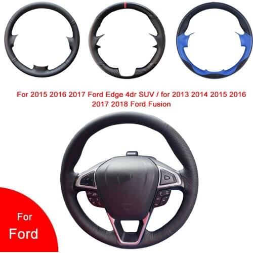 Breathable Punch Hand-Stitched Artificial Leather Car Steering Wheel Cover For Ford Edge 4dr SUV 2015-2017 Ford Fusion 2013-2018
