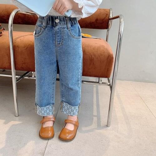 Girls' straight jeans autumn new style Korean style childrens loose casual pants outer wear trousers