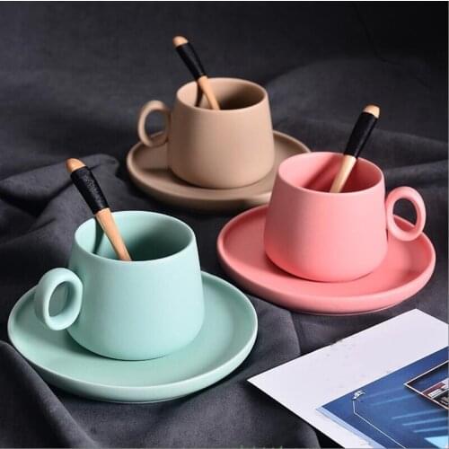 Ceramic coffee cup set Nordic style solid color bone china coffee Mark cup dish set drinking utensils household items
