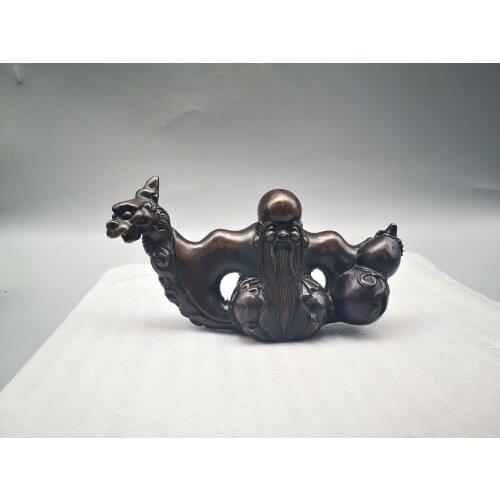 China Folk Classical Copper Bronze longevity Dragon Gourd Penholder Statue