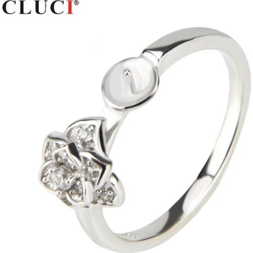 CLUCI Silver 925 Flower Zircon Women Rings Fine Jewelry Real 925 Sterling Silver Pearl Ring Mounting Women Flower Rings SR1047SB