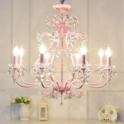 8-head Pink metal Chandelier Wedding Lighting led candelabro Living Room kid crystal lights Restaurant chandelier bedroom lampe
