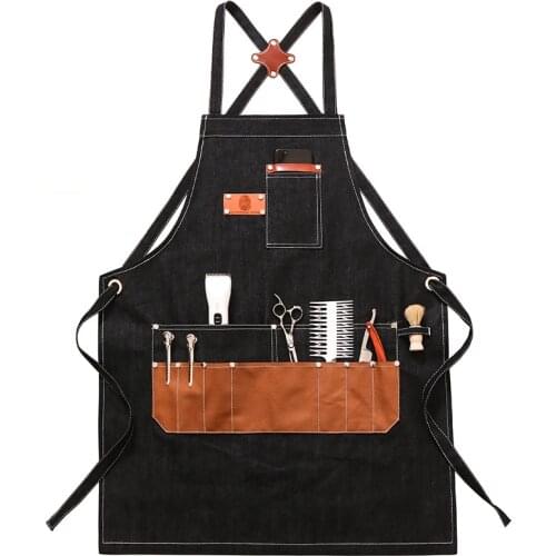 Multifunctional Tool Apron Denim Korean Fashion Barber Men and Women Work Clothes Barista Milk Tea Shop Hairdresser Pinafore