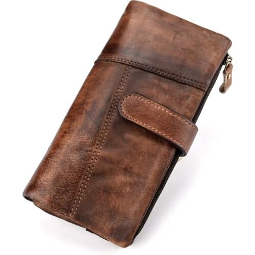 Men Money Bag Long Purse Multi-Cards Holder High Quality Coin Pocket Cash Casual Male Vintage Genuine Leather Bifold Wallet