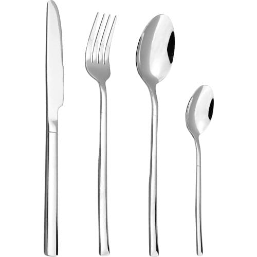 4Pcs Stainless Steel Cutlery Set Knife Fork Spoon Dinner Set KitchenTableware Dinnerware Set Silver Flatware Set Dishwasher Safe