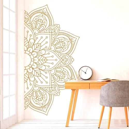 Mandala in Half Wall Sticker Home Decor Living Room Removable Vinyl Stickers for Meditation Yoga Wall Art Decals Mural WL2172