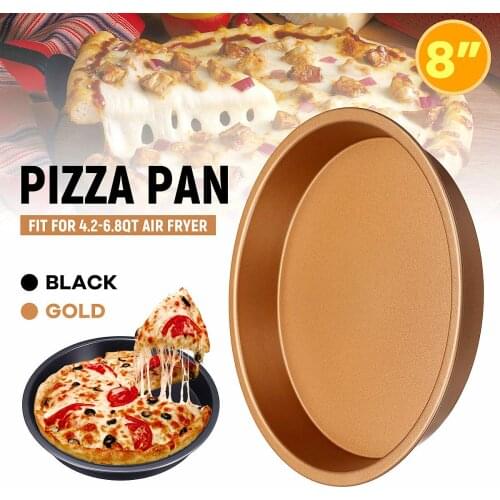 New Carbon Steel Pizza Pan 200mm Gold Baking Pan For 4.2-6.8QT Air Fryer Accessories Plate Dishes Cooking Baking Kitchen Tools
