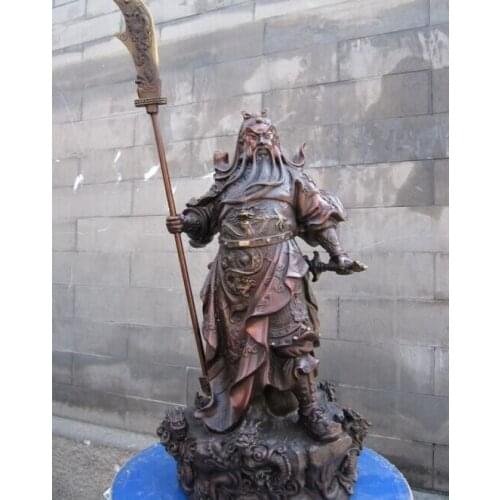 Song voge gem S1101 15"Chinese Pure Red Bronze Dragon Guan Gong warrior general Statue