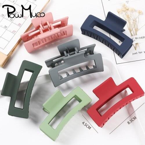 Powmuco 20 Colors 8.5*4.5 CM Frosted Hollow Square Hair Claw Clips Leopard Print Plastic Ponytail Barrettes Women Shower Hairpin