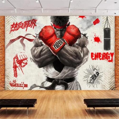 Custom Size Retro Nostalgic Cyber Cafe Boxing Match Gym 3D Wall Paper Cafe Bar Industrial Decor Mural Self-adhesive Wallpaper