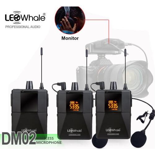 LEOwhale UHF Portable Wireless Lavalier Microphone with Monitoring for Camera iPhone and Android Live Vlog Recording Youtube