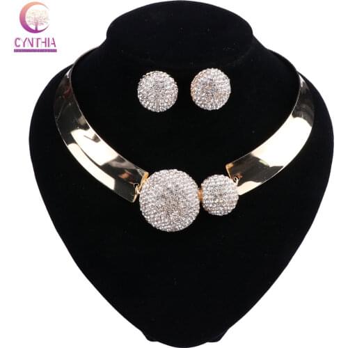 Luxury Maxi Women Bijoux Jewelry Crystal Statement Alloy Necklaces Collar Choker Bib Pendants Jewelry Set Necklace Earrings Set