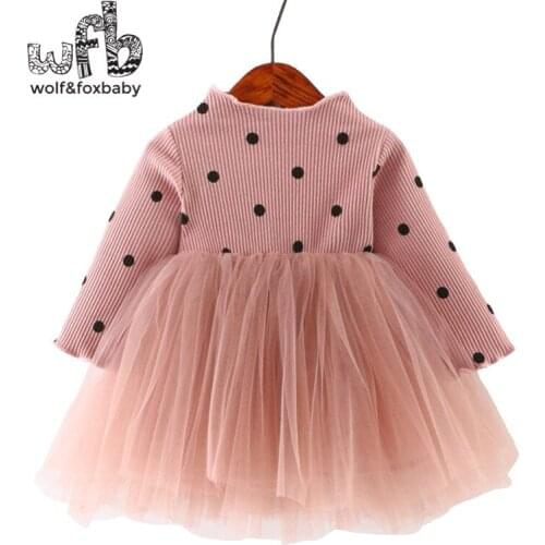 Retail 0-3 years childrens girl long-sleeved plus velvet dress baby mesh princess dress autumn fall winter