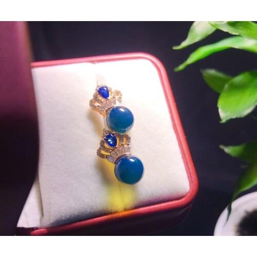 Gioielli donna oorbelMexican gold blue amber crown stud earrings Really natural s925 sterling silver jewelry regalos para mujer