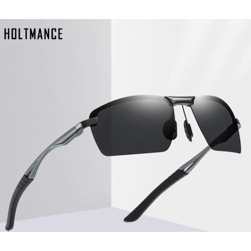 HOLTMANCE Polarized Sunglasses Men Women Aluminum Magnesium Temples Anti-Glare Drivers Rimless Sun Glasses Male UV400