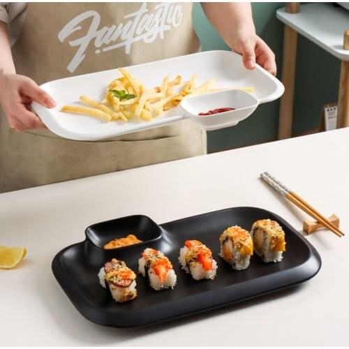Japanese Porcelain Sushi Plate Dinnerware with Soy Sauce Dish Rectangular Dumpling Dish Square Dessert Sushi Plate Serving Tray