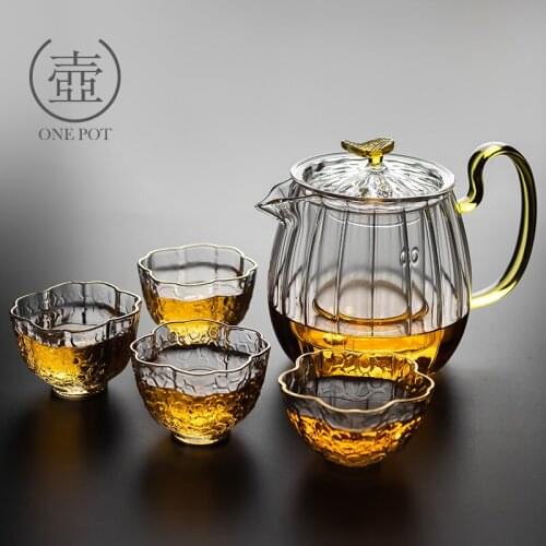 Thickened petal teapot with filter heat-resistant high temperature glass tea pot household Kungfu teacup boiling brewing tea set