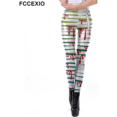 FCCEXIO Halloween Women Leggings Soft Elastic Workout Push Up Pants Gold Loong Print Fitness Leggings 3D Trousers Cosplay Pants