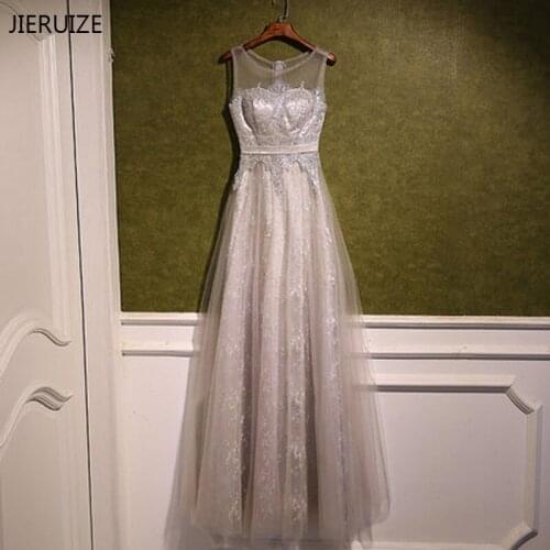 JIERUIZE robe de soiree Grey Lace Beaded Cheap Long Evening Dresses 2016 Lace Appliques Formal Dresses abendkleider Real Dress