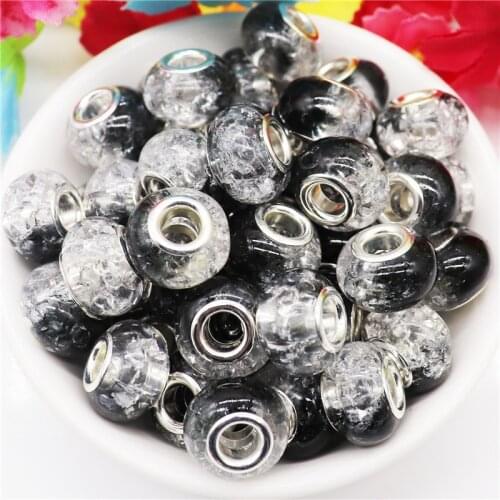 10Pcs Black White Color Crackle Murano Beads Large Hole Fit Pandora Charms Bracelet Bangle Snake Chain Necklace DIY Jewelry Bulk