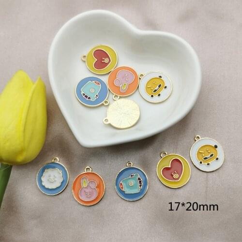 10pcs Animals Bunny Dog Hippo Enamel Charms Pendants Gold Metal Round Shape Charms Fit Jewelry DIY Accessories Earrings Floating