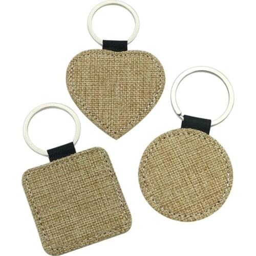 100pcs/Lot sublimation blanks heat transfer printing DIY gift Linen key ring Sublimation blank
