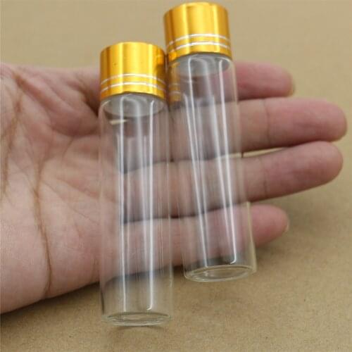 50 pcs/lot 22*80mm 20ml DIY Tiny Glass Bottle Golden Plastic Cap Test Tube Spices Small Glass Jars Container Decorative Vials