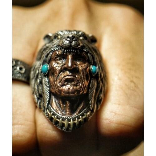 925 STERLING SILVER MENS wolf MEN Vintage Thai Retro PUNK Ring Jewelry A5268