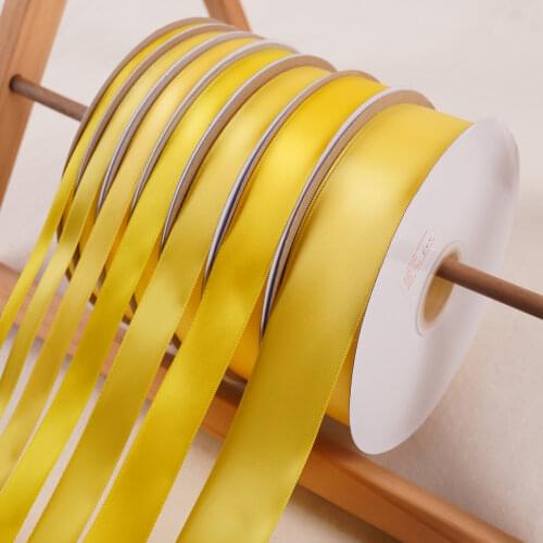 A Roll Yellow 100 Yards Ribbon Polyester Satin Fabric Ribbon Wedding Christmas New Year Decoration Wrap Ribbons DIY Accessories