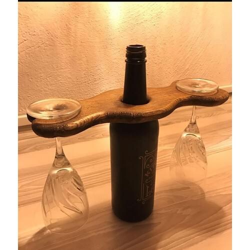 Wooden Tabletop Wine Rack and Glass Cup Perfect Presentations
