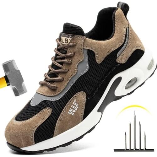 Breathable Safety Shoes Mens Work Boots Steel Toe Cap Puncture-Proof Indestructible Security Shoes Light Comfortable Sneakers