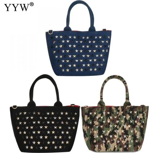 Punk Stars Rivet Camouflage Printed Canvas Bag Fashion Ladies Big Large Capacity Handbags Totes Women Crossbody Shoulder Bags