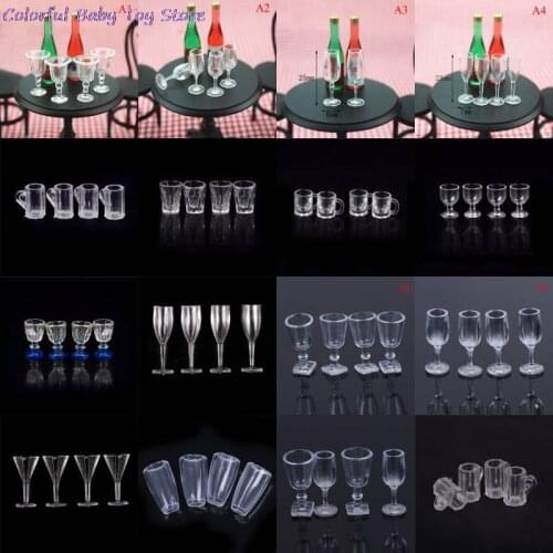 4Pcs 1/12 Dollhouse Cup Mini Resin Transparent Cup Simulation Furniture Model Toys For Dollhouse Miniature Accessories