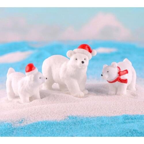 Christmas Polar Bear Figurines Fairy Garden Decor Micro Landscape Ornaments Snow Bear Craft Miniature Christmas New Year 2021
