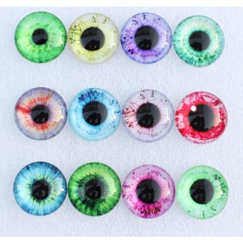 12mm Random Mixed Dragon Eyes Round Glass Cabochon Flatback Photo Dome Jewelry DIY Accessories For base Tray 50pcs/lot K06096