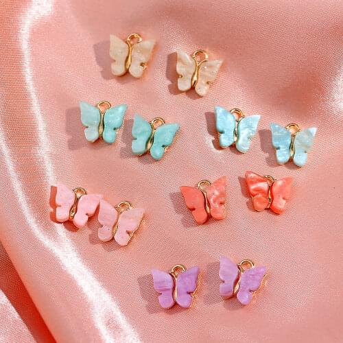 10Pcs 2020 Trendy Mixed Colors Acrylic Cute Butterfly Earrings Charms Pendant Jewellery DIY Components Earring Necklace Makings