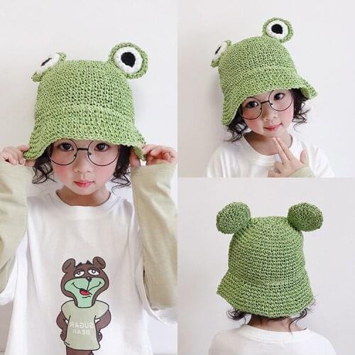 Korea Style Cute Big Eyes Little Frog Summer Hat Cartoon Breathable Straw Sunshade Hats For Boys Girls Baby