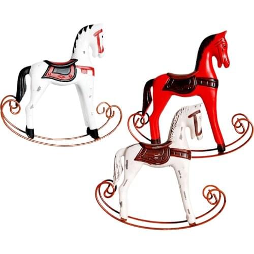 Mini Wooden Rocking Horse Craft Ornaments Furnishing Kids Toy Wedding Party Decoration